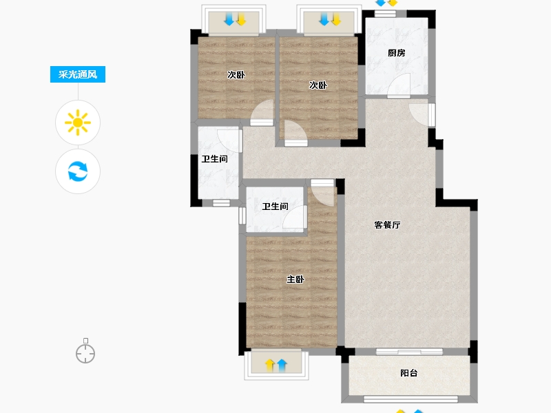 湖北省-武汉市-洺悦华府-85.34-户型库-采光通风