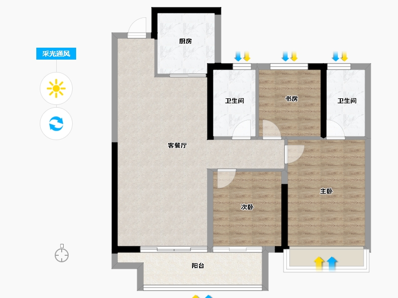 陕西省-渭南市-合创·珑府-91.20-户型库-采光通风