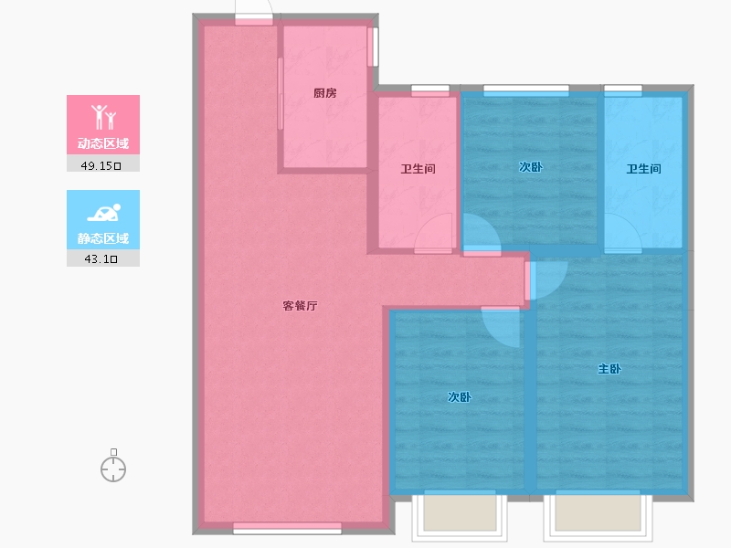 黑龙江省-哈尔滨市-金地峯范-82.84-户型库-动静分区