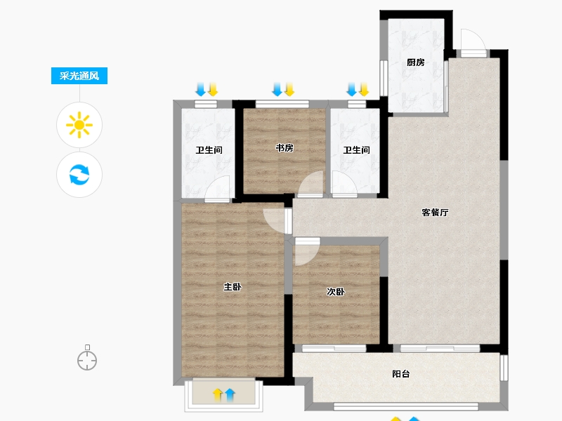 湖北省-武汉市-洺悦华府-89.43-户型库-采光通风