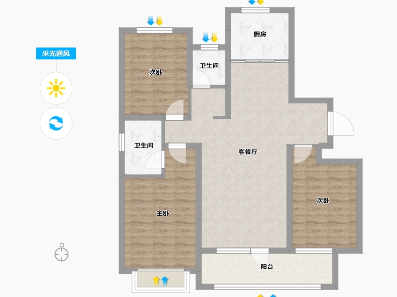 山东省-临沂市-宝丽·江山樾-91.61-户型库-采光通风