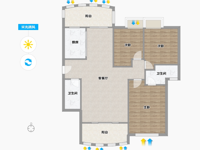 广东省-佛山市-丽日玫瑰·名城-3区-105.18-户型库-采光通风