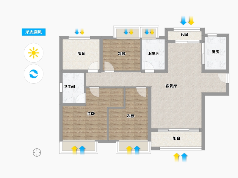 湖南省-长沙市-长房越秀星悦荟-95.96-户型库-采光通风