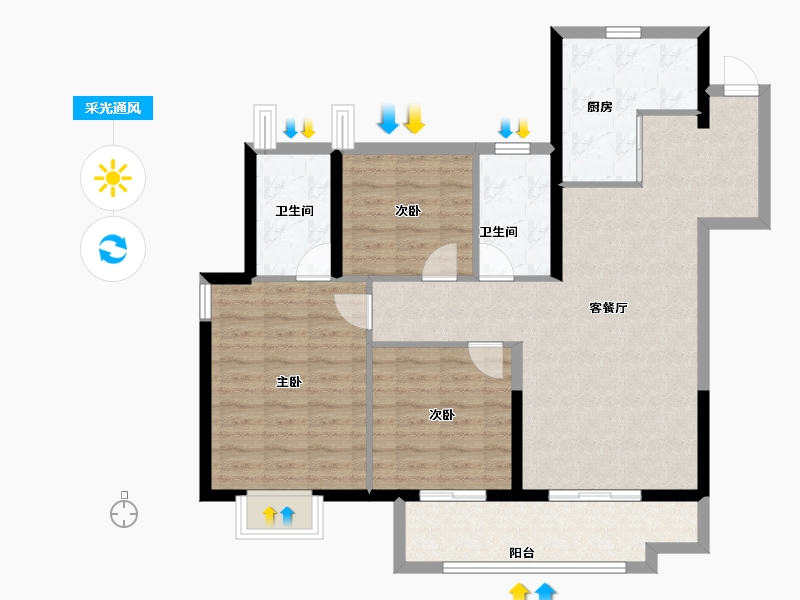 江苏省-徐州市-美的天誉-92.00-户型库-采光通风