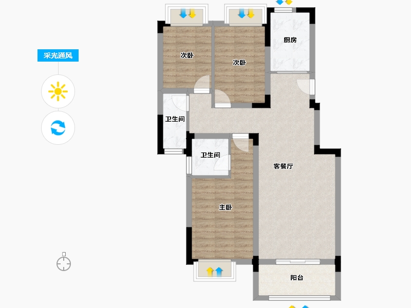 湖北省-武汉市-洺悦华府-85.51-户型库-采光通风