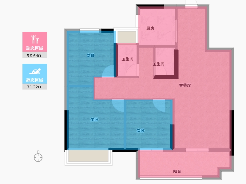 江苏省-徐州市-美的天誉-78.40-户型库-动静分区