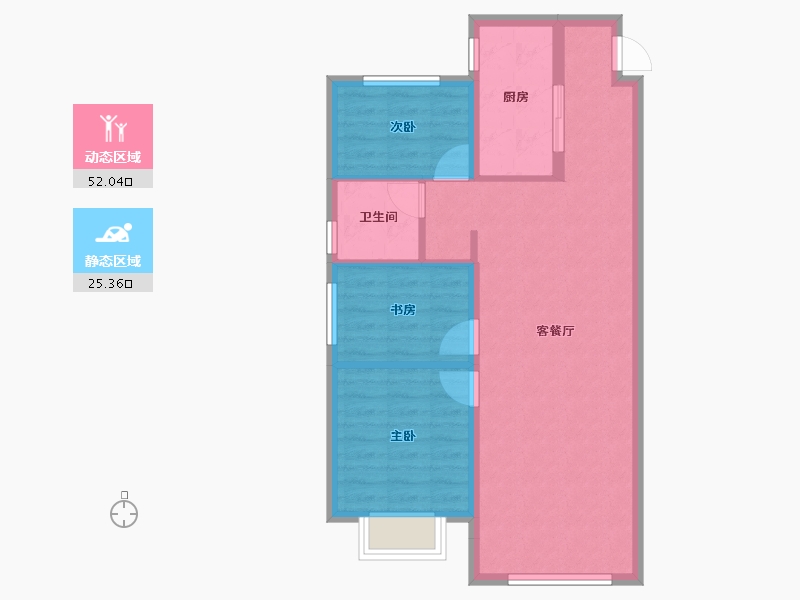 黑龙江省-哈尔滨市-金地峯范-69.65-户型库-动静分区