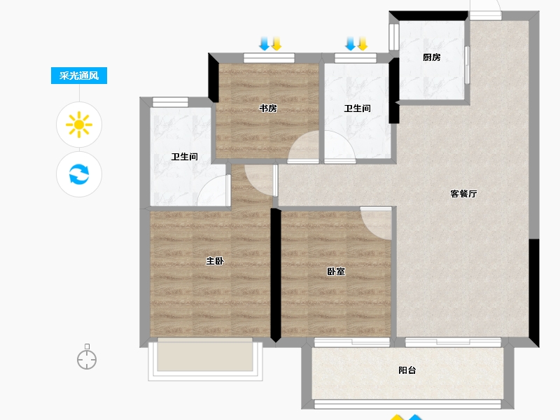 浙江省-嘉兴市-春风印月里-70.40-户型库-采光通风