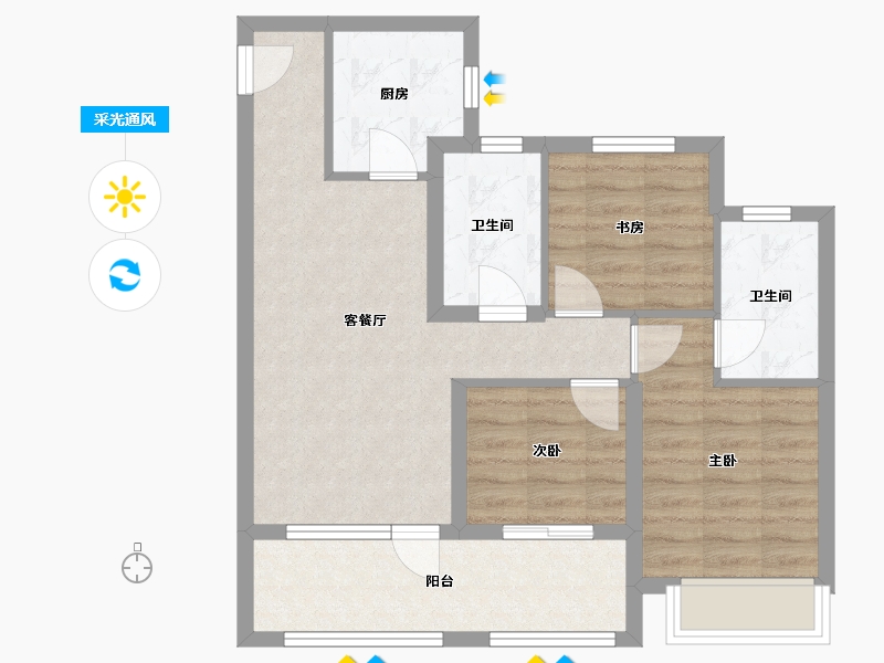 山东省-青岛市-和达·正阳北岸-70.83-户型库-采光通风