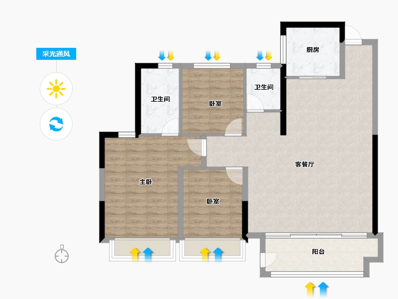 陕西省-渭南市-合创·珑府-100.80-户型库-采光通风