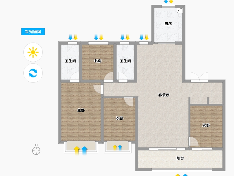 山东省-淄博市-万科翡翠东第-124.68-户型库-采光通风