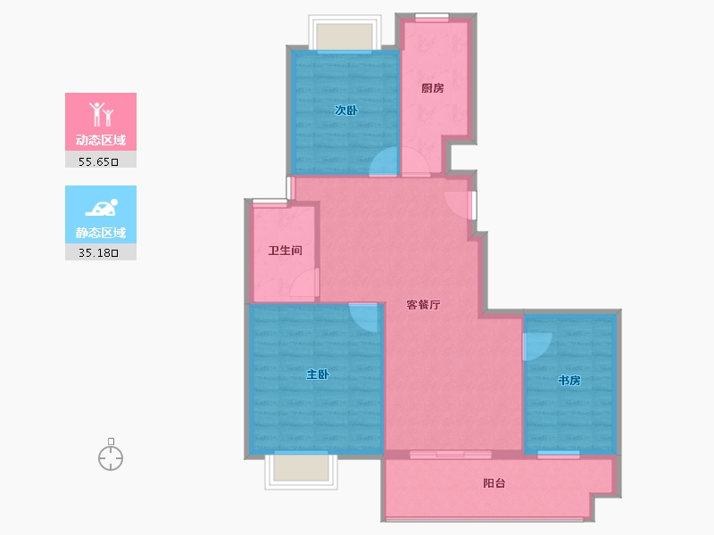 江苏省-淮安市-春和园-82.67-户型库-动静分区