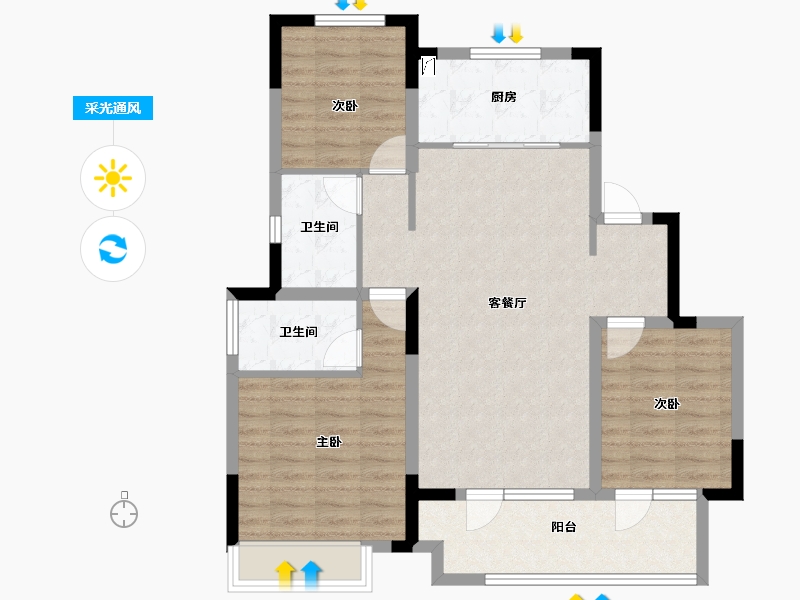 山东省-淄博市-文昌湖中海璞樾-88.04-户型库-采光通风