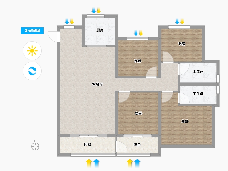 山东省-淄博市-龙泉家园悦景台-113.68-户型库-采光通风