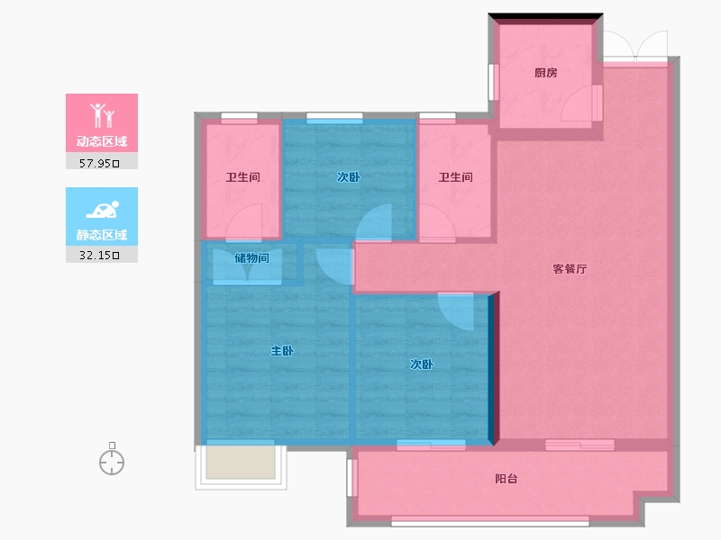 湖北省-黄冈市-麻城中乾融紫台-80.91-户型库-动静分区