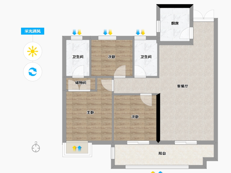 湖北省-黄冈市-麻城中乾融紫台-80.91-户型库-采光通风