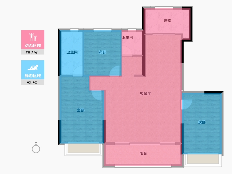 陕西省-渭南市-合创·珑府-107.20-户型库-动静分区