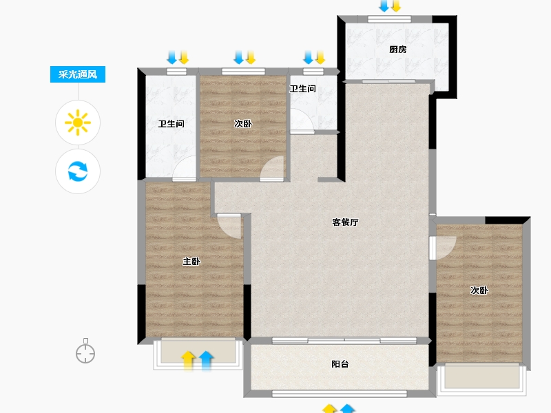 陕西省-渭南市-合创·珑府-107.20-户型库-采光通风