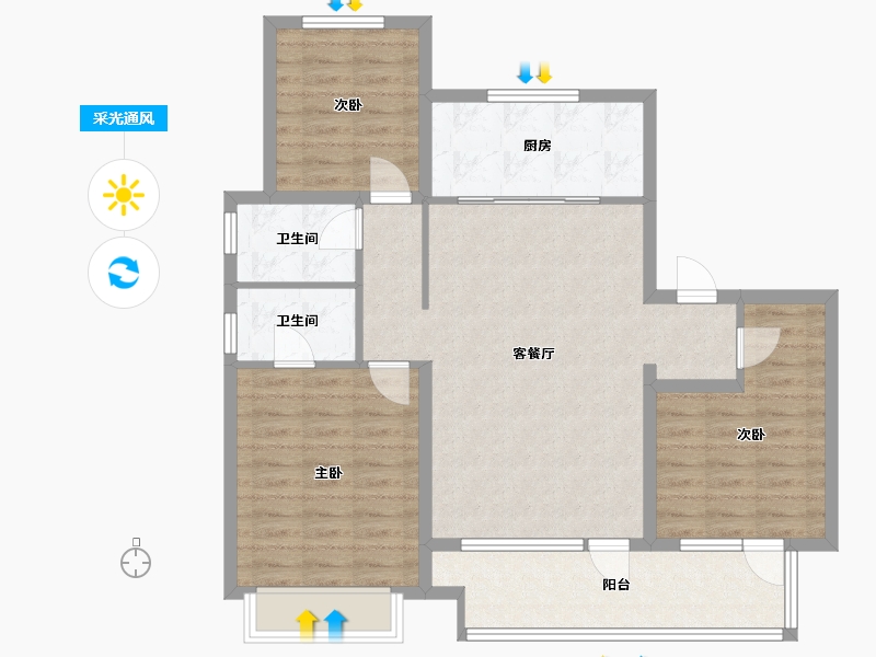 山东省-青岛市-旭辉银盛泰·正阳府-106.00-户型库-采光通风