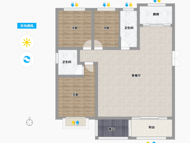 河南省-漯河市-坤恒金色年华-108.84-户型库-采光通风