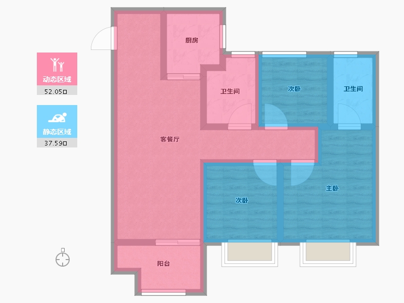 江苏省-镇江市-万科金域蓝湾-78.41-户型库-动静分区