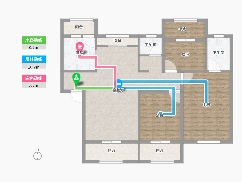 陕西省-宝鸡市-轩苑姜源华府-104.70-户型库-动静线