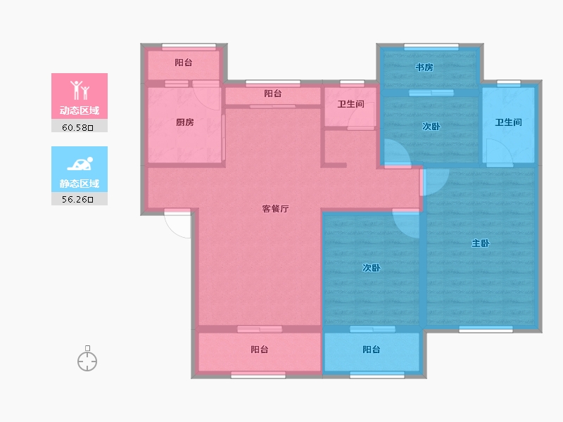 陕西省-宝鸡市-轩苑姜源华府-104.70-户型库-动静分区