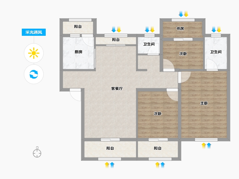 陕西省-宝鸡市-轩苑姜源华府-104.70-户型库-采光通风