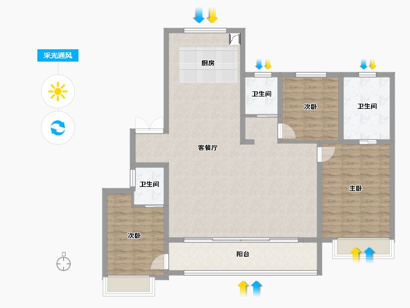 山东省-淄博市-蓝光雍锦半岛-124.74-户型库-采光通风