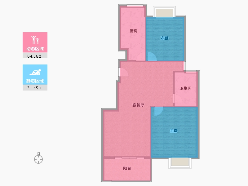 江苏省-淮安市-春和园-88.40-户型库-动静分区