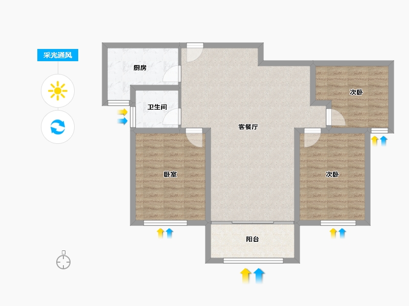 山东省-淄博市-金鼎绿城四期-93.69-户型库-采光通风