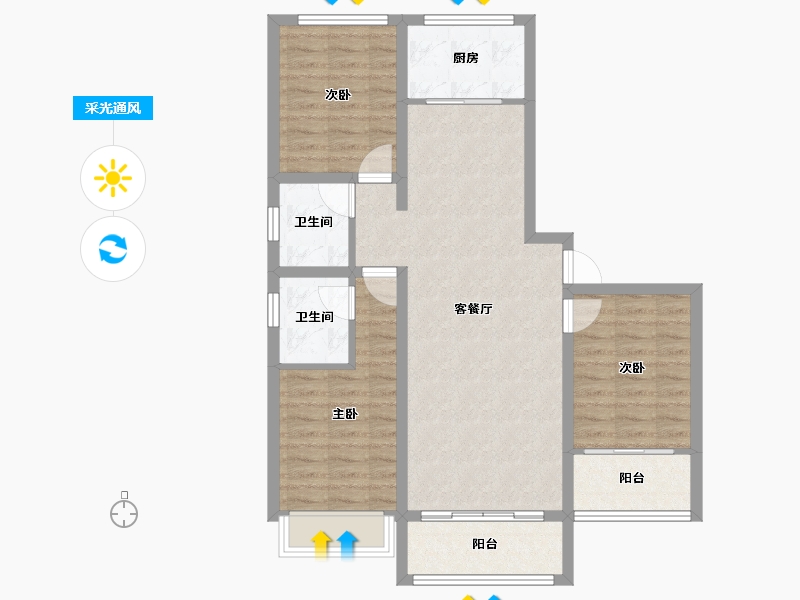 河北省-石家庄市-水韵华庭-86.68-户型库-采光通风