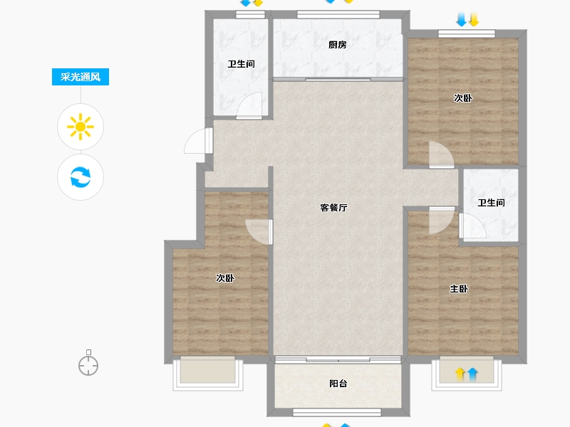 山东省-淄博市-锦绣淄江-103.99-户型库-采光通风