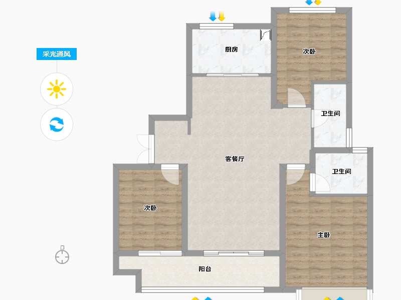 山东省-淄博市-荣盛花语江南-95.96-户型库-采光通风