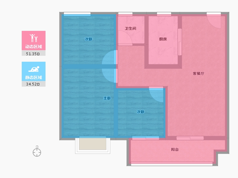 江苏省-镇江市-万科金域蓝湾-76.00-户型库-动静分区