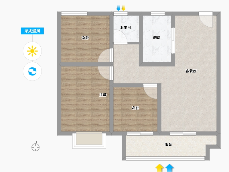 江苏省-镇江市-万科金域蓝湾-76.00-户型库-采光通风