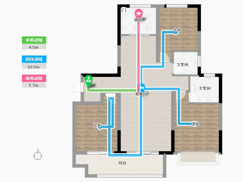 山东省-淄博市-明发桃花源著-104.75-户型库-动静线