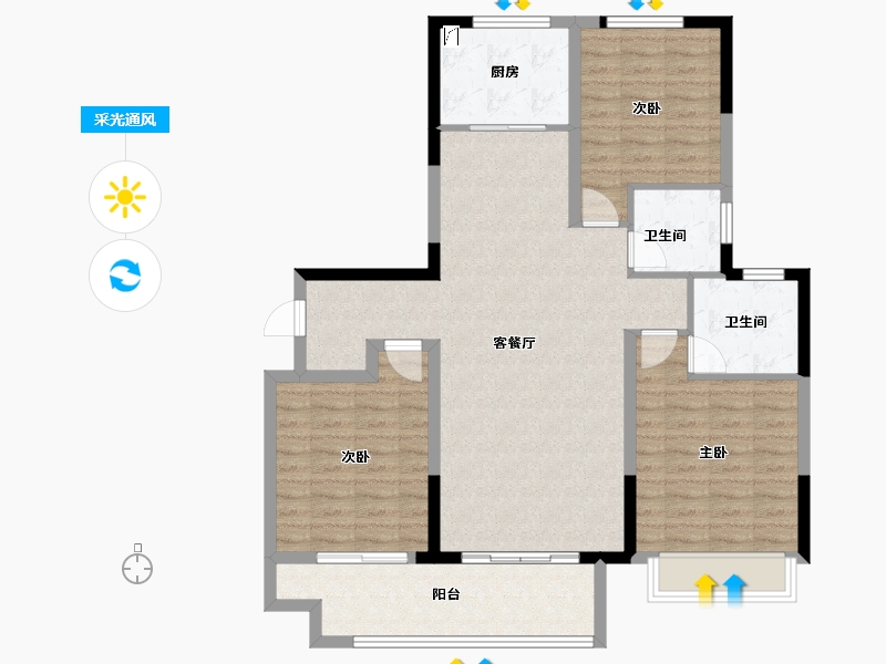 山东省-淄博市-明发桃花源著-104.75-户型库-采光通风