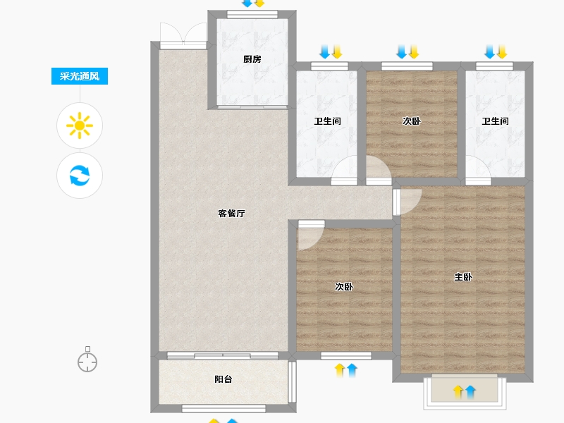 河南省-漯河市-坤恒金色年华-100.96-户型库-采光通风