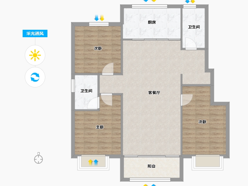 山东省-淄博市-锦绣淄江-96.27-户型库-采光通风