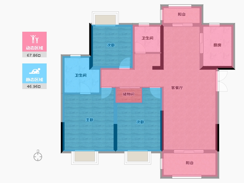 湖北省-黄冈市-泰鼎公馆-102.40-户型库-动静分区