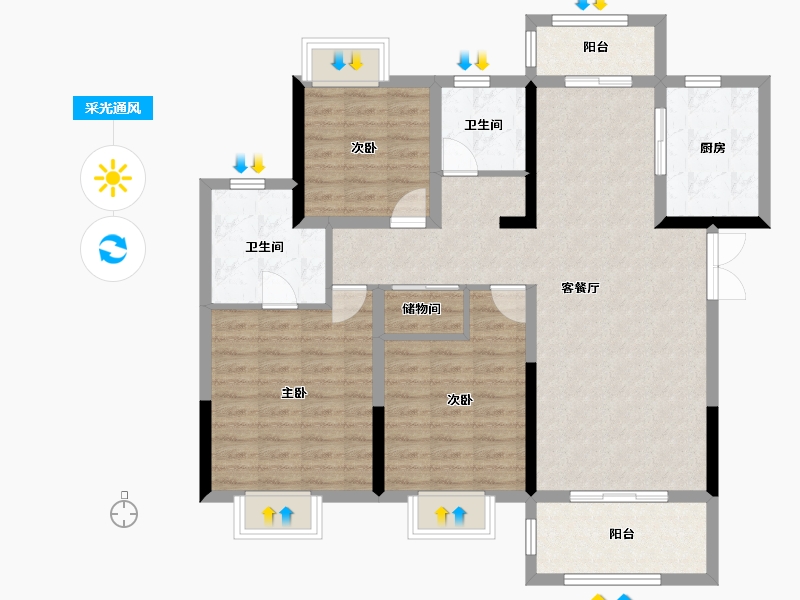 湖北省-黄冈市-泰鼎公馆-102.40-户型库-采光通风