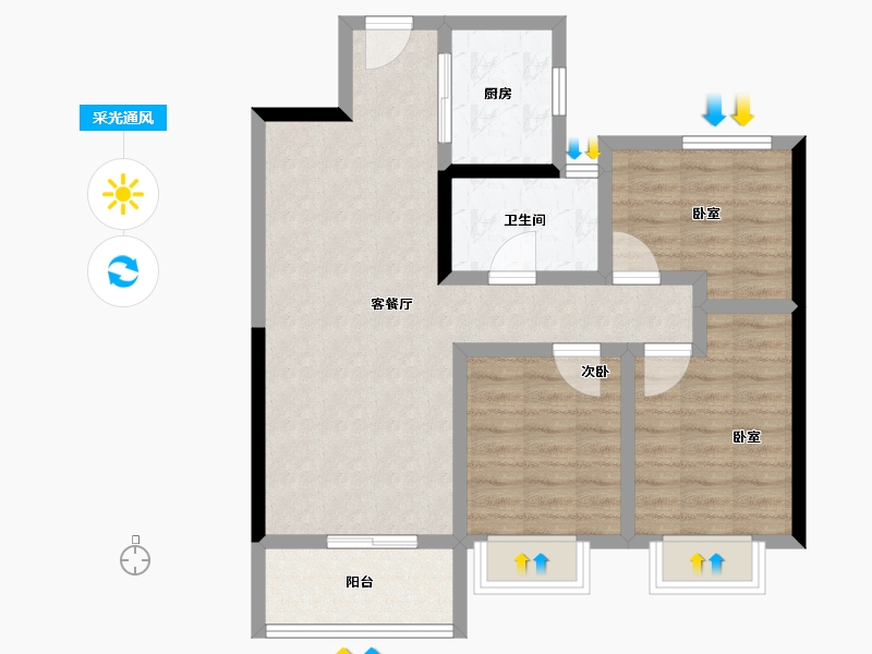 湖北省-鄂州市-融创澜岸大观-76.80-户型库-采光通风