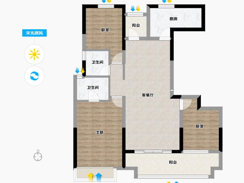 陕西省-渭南市-合创·锦悦府-92.39-户型库-采光通风