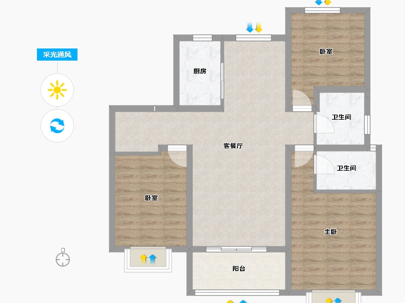 陕西省-渭南市-山水观园-93.37-户型库-采光通风