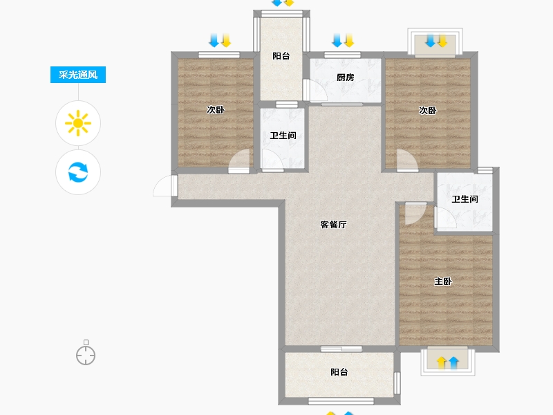 湖北省-黄冈市-中意富丽水岸-100.83-户型库-采光通风