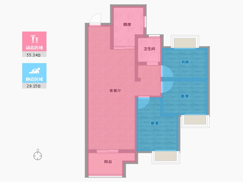 湖北省-鄂州市-金地城与城艺境-74.40-户型库-动静分区