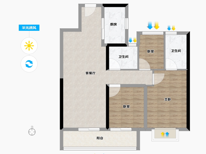 湖北省-鄂州市-融创澜岸大观-86.41-户型库-采光通风