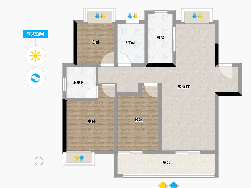 湖北省-鄂州市-融创澜岸大观-102.41-户型库-采光通风