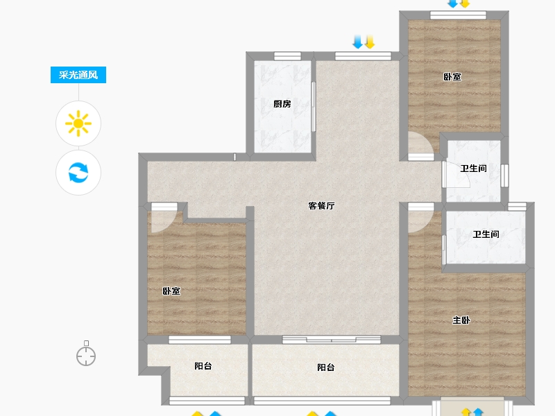 陕西省-渭南市-山水观园-96.80-户型库-采光通风